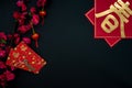 Chinese lunar new year decoration over black background. Royalty Free Stock Photo