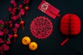 Chinese lunar new year decoration over black background. Royalty Free Stock Photo