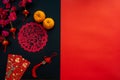 Chinese lunar new year decoration over red and black background. Royalty Free Stock Photo