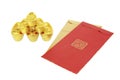 Chinese lunar New Year red packets and gold ingots Royalty Free Stock Photo