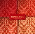 Chinese marine seamless vector patterns set with sea waves elements