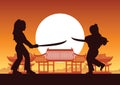 Chinese martial hero train fight each other front of ancient Chi