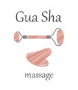 Chinese massage with Gu Sha stones. Massage roller and scraper, vector illustration