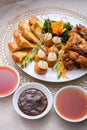 Chinese menu platter with three sauce