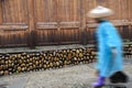 Chinese Miao cleaners are sweeping street Royalty Free Stock Photo