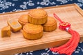 Chinese Mid-Autumn Festival delicious mooncakes on trays Royalty Free Stock Photo