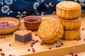 Chinese Mid-Autumn Festival delicious mooncakes on trays Royalty Free Stock Photo