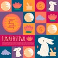 Chinese mid autumn festival icons in flat style