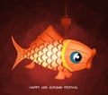 Chinese mid autumn festival polygonal background. Carp lantern