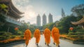 Chinese monks greeting guests near the temple Royalty Free Stock Photo