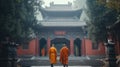 Chinese monks greeting guests near the temple Royalty Free Stock Photo