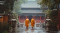 Chinese monks greeting guests near the temple Royalty Free Stock Photo