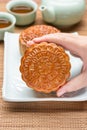 Chinese moon cake with tea ceremony Royalty Free Stock Photo