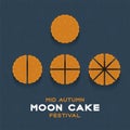 Chinese Mooncake slice 2, 4, 8 pieces top view, Mid-autumn Moon festival concept poster and banner vertical design illustration