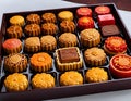 Chinese mooncakes in a tray, food concept, AI Generation