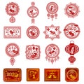 Chinese Mouse Zodiac Signs and Symbol on Stamps Big Vector Set Royalty Free Stock Photo