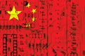 Chinese National Flag with a grunge effect on PC circuit board