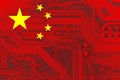 Chinese National Flag with a grunge effect on PC circuit board