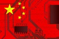 Chinese National Flag with a grunge effect on PC circuit board