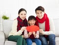 Chinese new year. asian family with Congratulation gesture Royalty Free Stock Photo