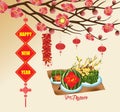 Chinese new year 2019 background blooming sakura branches, Vietnamese new year. Translation Royalty Free Stock Photo