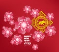 Chinese new year background blooming sakura branches. Year of the dog Royalty Free Stock Photo