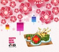 Chinese new year background blossom sakura branches, Vietnamese new year. Translation Royalty Free Stock Photo