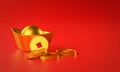 Chinese New Year Background. Chinese Gold Coin Ingot. Copy Space 3D Rendering Royalty Free Stock Photo