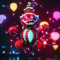 Chinese New Year background. Festive lanterns and dragon. 3d rendering AI Generated
