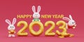 Chinese new year banner, 3D cute rabbit with Golden text: happy new year 2023, Chinese Festivals, Lunar, 3d rendering