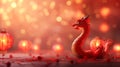 Chinese New Year banner. 2024 - year of the Dragon. Lights, lanterns, bokeh.