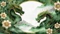 2024 Chinese New Year Banner. Year of the Dragon Template Design, adorned with Dragons, Clouds, and Flowers on a Watercolor