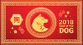 Chinese New Year Banner Golden Dog And Calligraphy In Traditional Frame Holiday Card Royalty Free Stock Photo