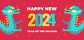 Chinese New Year banner with two Dragons, lunar astrology signs, symbol of the 2024 year