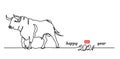 Chinese new year 2021 banner with white cow, bull. Happy ox Year simple vector banner, background. One continuous line Royalty Free Stock Photo