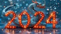 Chinese New Year banner. 2024 - year of the Dragon. Lights, lanterns, bokeh.