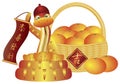 Chinese New Year Basket of Oranges and Snake Royalty Free Stock Photo