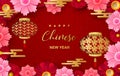 Chinese New Year 2021 year of the bull. Bull, flowers and Asian elements .Vector