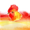 Chinese New Year card Design with red rooster, zodiac symbol of 2017, on watercolor fiery background. Royalty Free Stock Photo