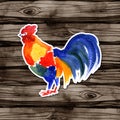 Chinese New Year card Design with red rooster, zodiac symbol of 2017, on watercolor wood background. Royalty Free Stock Photo