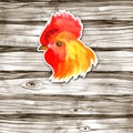Chinese New Year card Design with red rooster, zodiac symbol of 2017, on watercolor wood background. Royalty Free Stock Photo