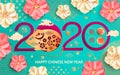 2020 Chinese New Year card with gold rat. Royalty Free Stock Photo