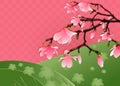 Chinese New Year card with plum blossom in traditional wave pattern. Chinese characters mean Happy New Year Royalty Free Stock Photo