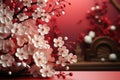 Chinese New Year celebration background with flowers. Asia traditional cultural decoration. Copy space Royalty Free Stock Photo