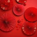 Chinese New Year celebration. Banner design with red paper fans decorations on red background..Chinese New Year celebration. Royalty Free Stock Photo