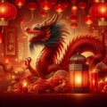 Chinese new year celebration with dragon and latern background