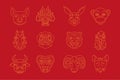 Chinese New Year characters head prosperity monochrome line icon set vector illustration Royalty Free Stock Photo