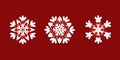 2020 Chinese New Year, Christmas set of 3 paper cut snow flake, snowflakes isolated on red background Royalty Free Stock Photo