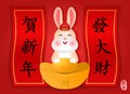 2023 Chinese new year of cute cartoon rabbit and spring couplet. Chinese translation : Happy new year and Make a fortune