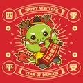 2024 Chinese New Year Cute Dragon in wishing pose.